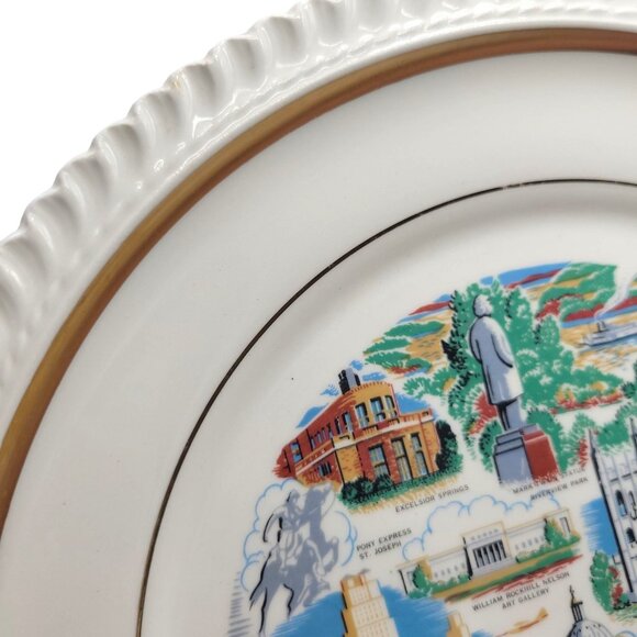 Vtg Missouri Souvenir Plate Gold Trim & Landmarks 10.5" Decorative Collectible - Picture 12 of 14